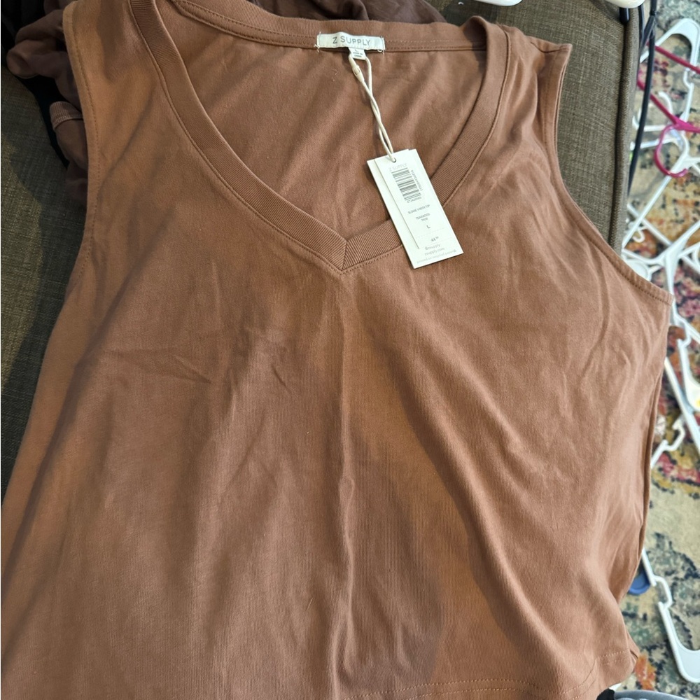 Z Supply Brown V-Neck Tank Top